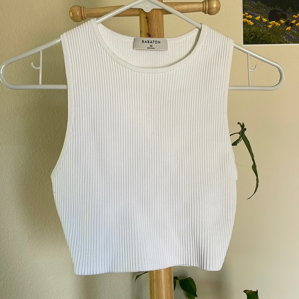 Babaton sculpt knit racer cropped tank white
